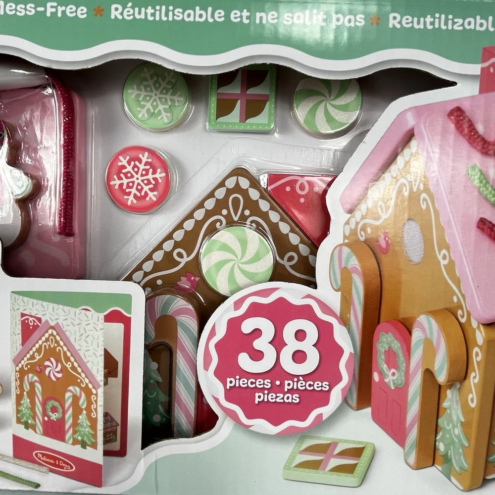 GINGERBREAD HOUSE PLAYSET- PINK Melissa & Doug - Wooden 38 Pieces CHRISTMAS 2025